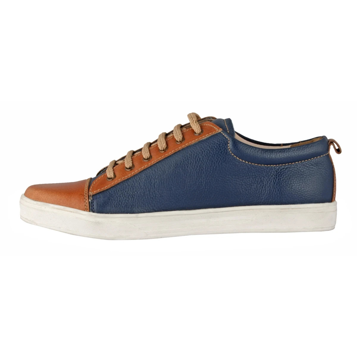 Pure Leather Blue Sneaker with a Touch of Tan - Casanova Blue, ROM202BLUTAN