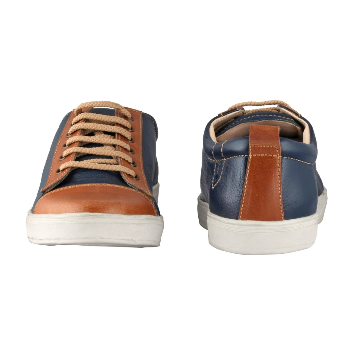 Pure Leather Blue Sneaker with a Touch of Tan - Casanova Blue, ROM202BLUTAN