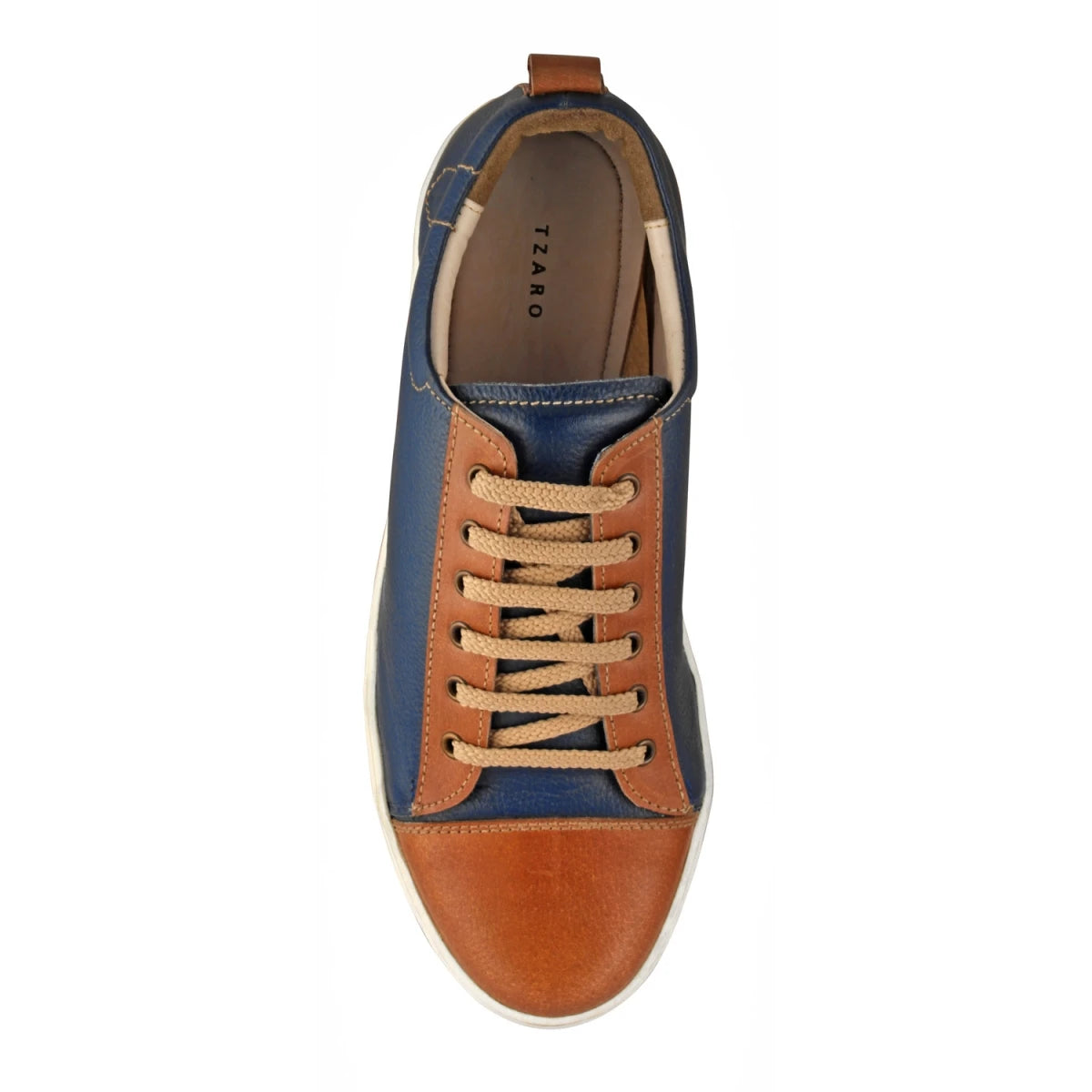 Pure Leather Blue Sneaker with a Touch of Tan - Casanova Blue, ROM202BLUTAN
