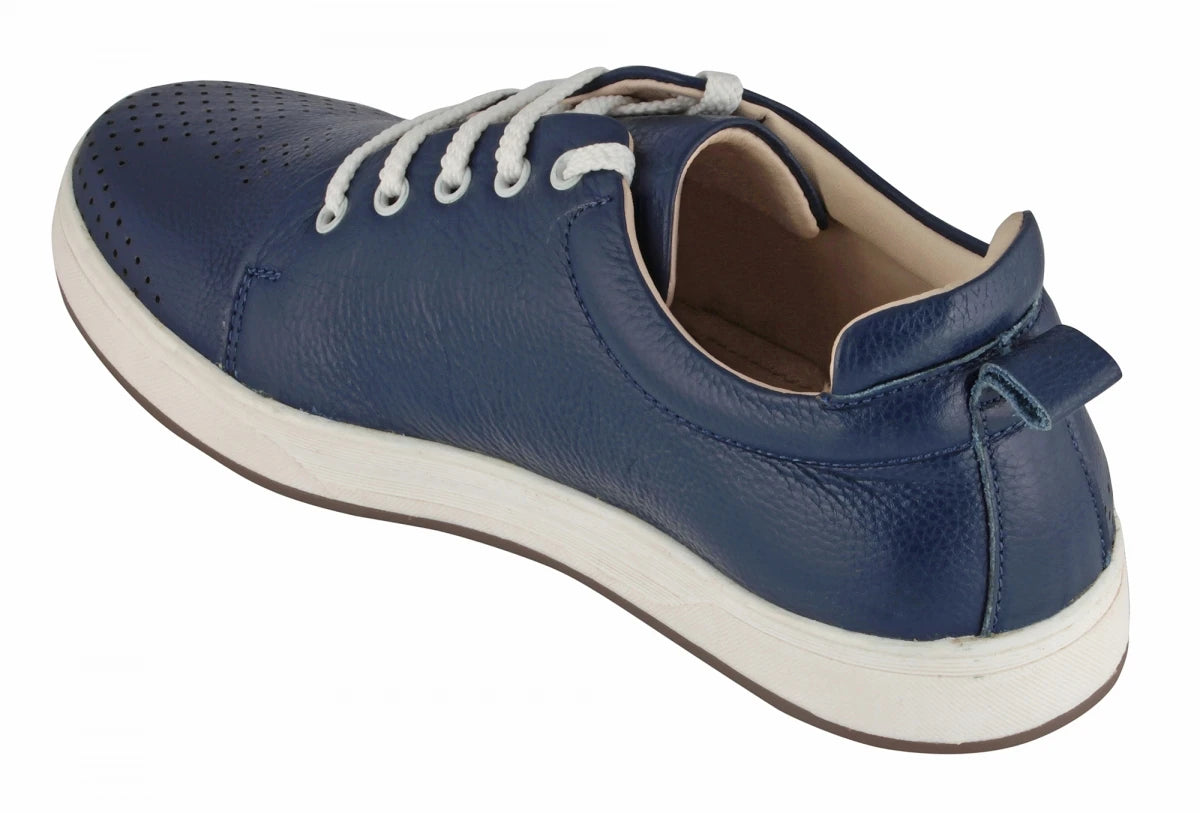 Pure Leather Twin Color Sneaker - Blue Weh, ROM203BLUWAV