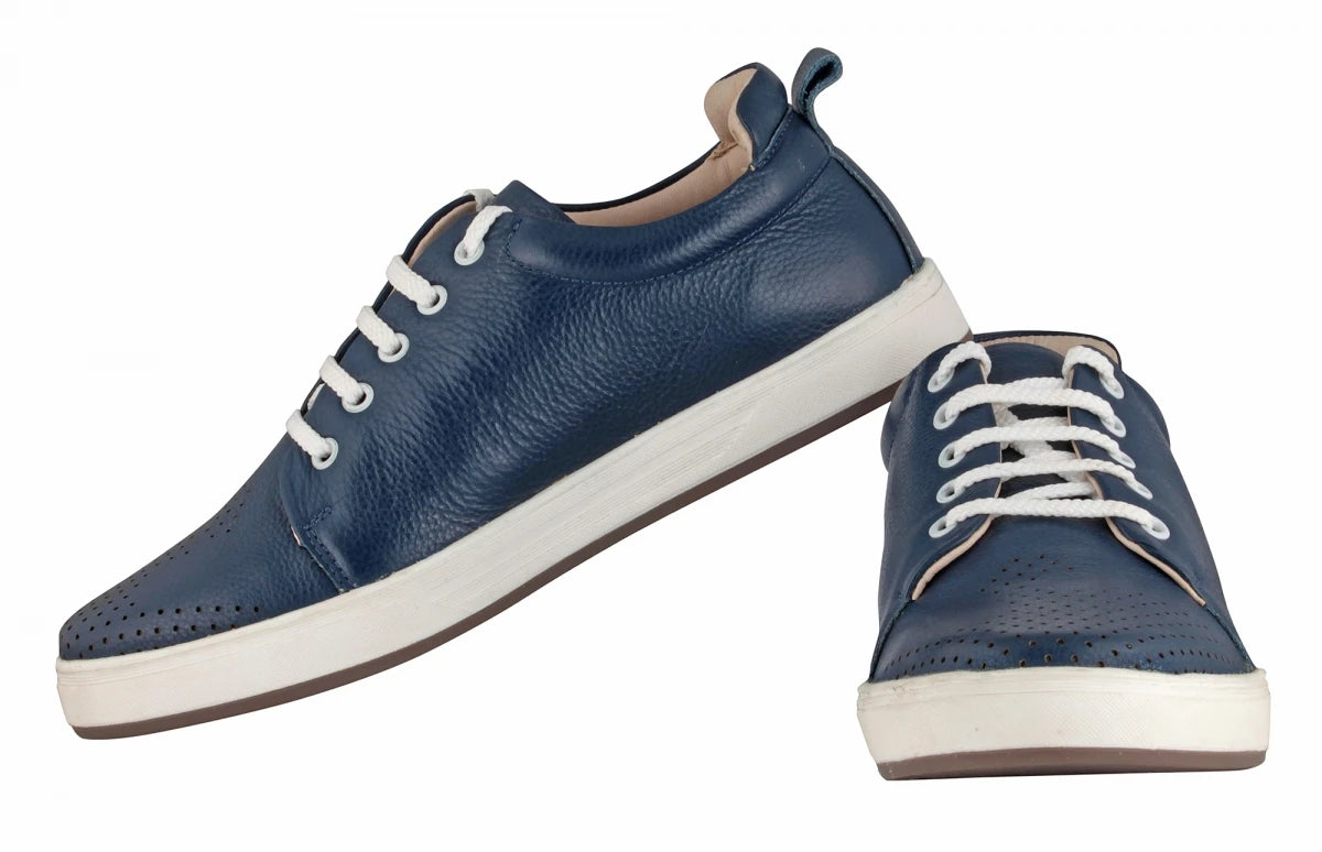 Pure Leather Twin Color Sneaker - Blue Weh, ROM203BLUWAV
