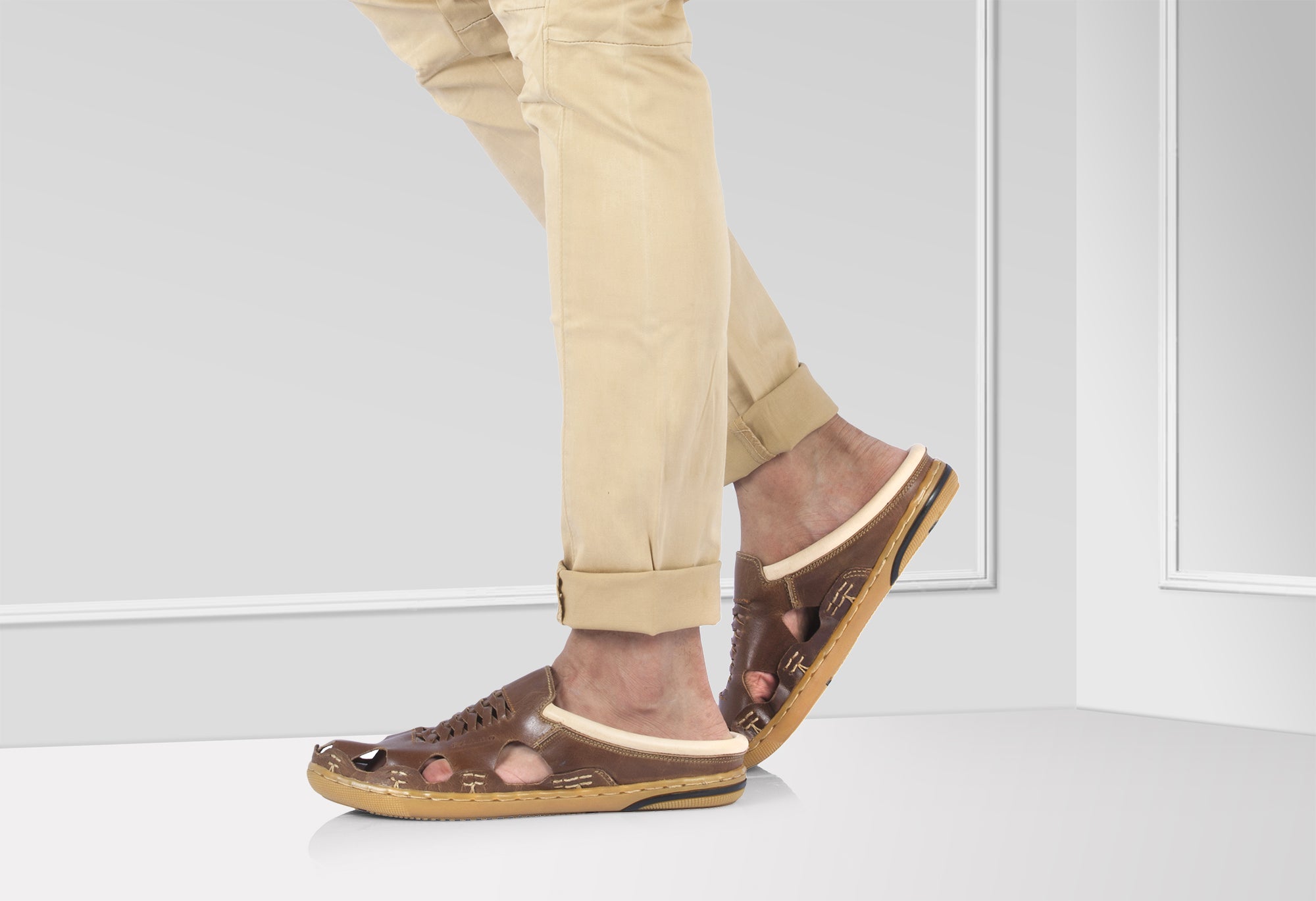 Pure Leather Mule, with Rubber Sole - Hector (Brown), RON412BRWOPU - Showcase Image 1