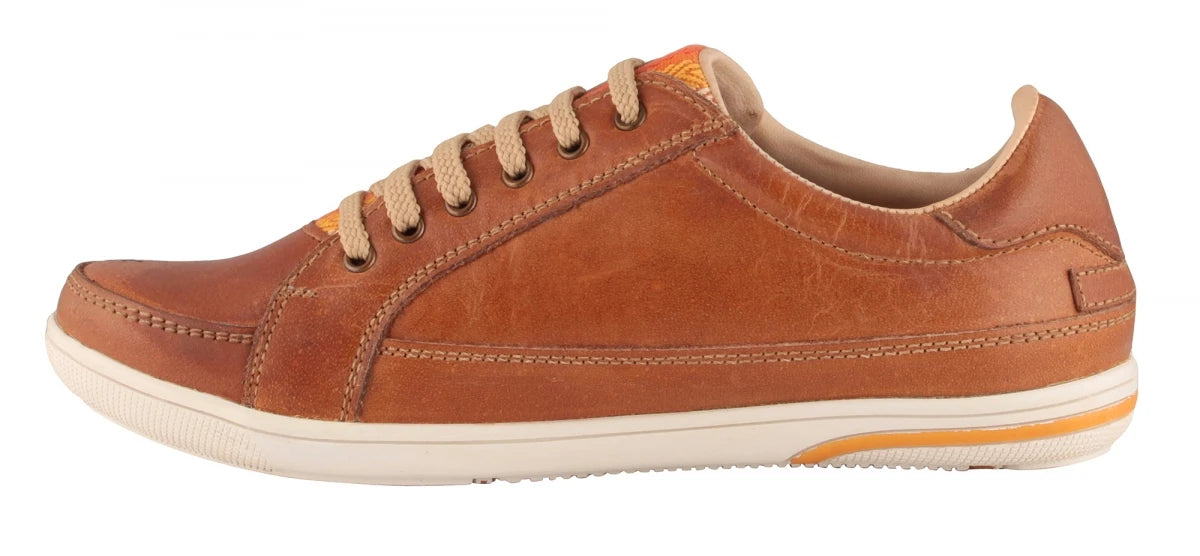 Pure Leather Sneakers with a Touch of Handloom - Loom (Tan) , RON4134FABTAN