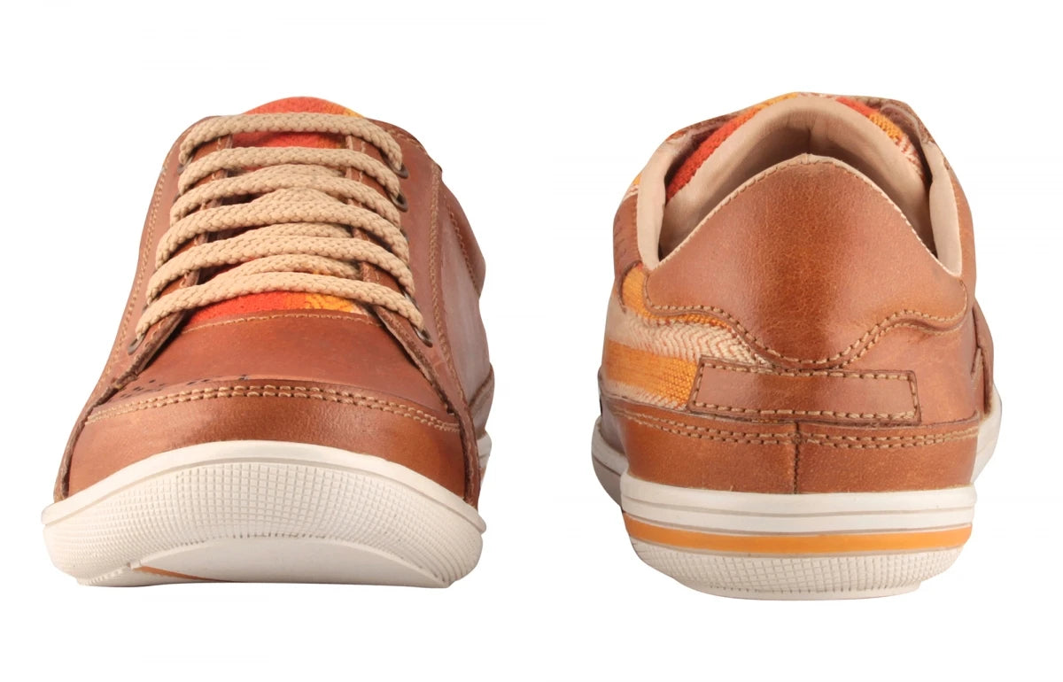 Pure Leather Sneakers with a Touch of Handloom - Loom (Tan) , RON4134FABTAN