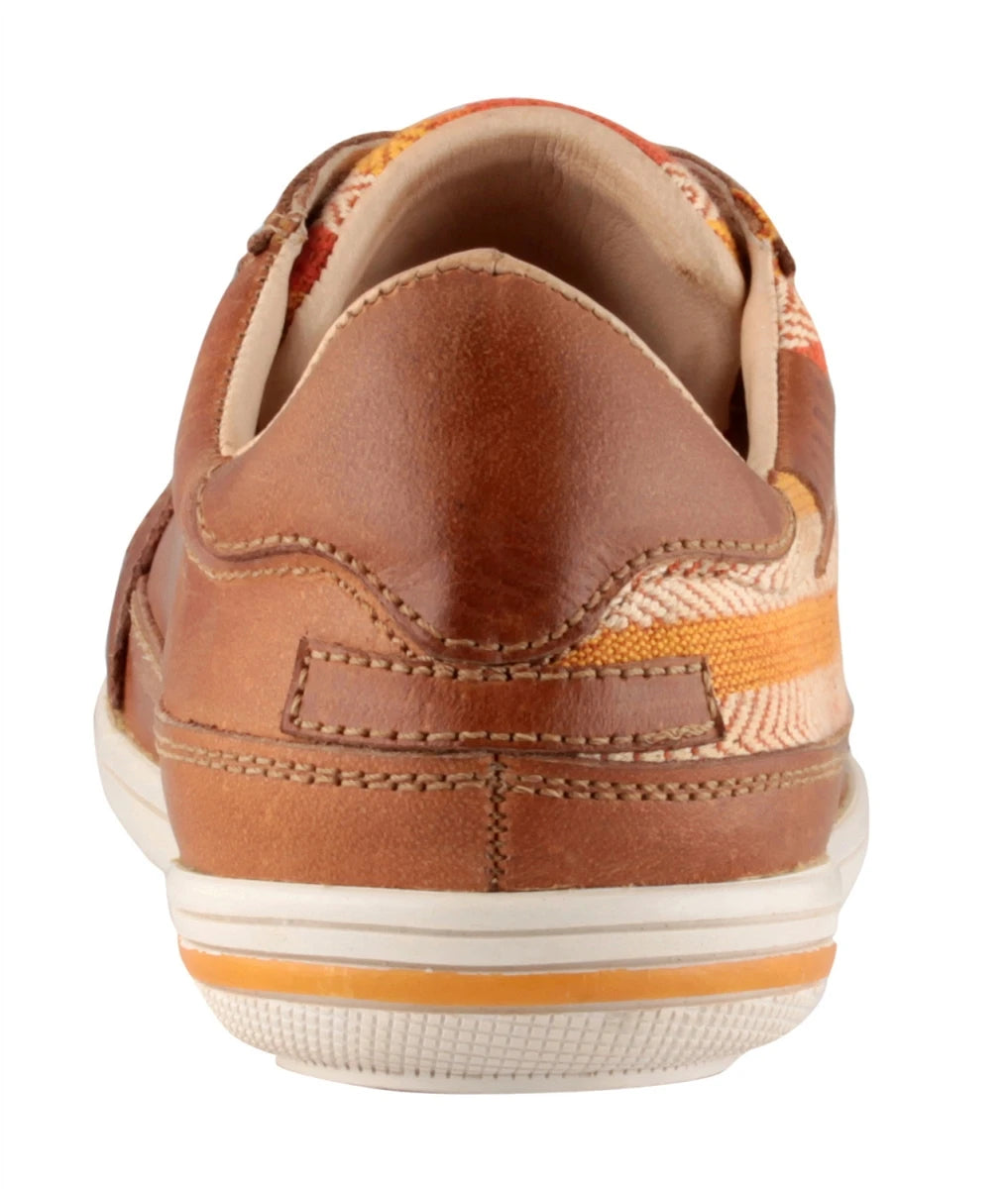 Pure Leather Sneakers with a Touch of Handloom - Loom (Tan) , RON4134FABTAN
