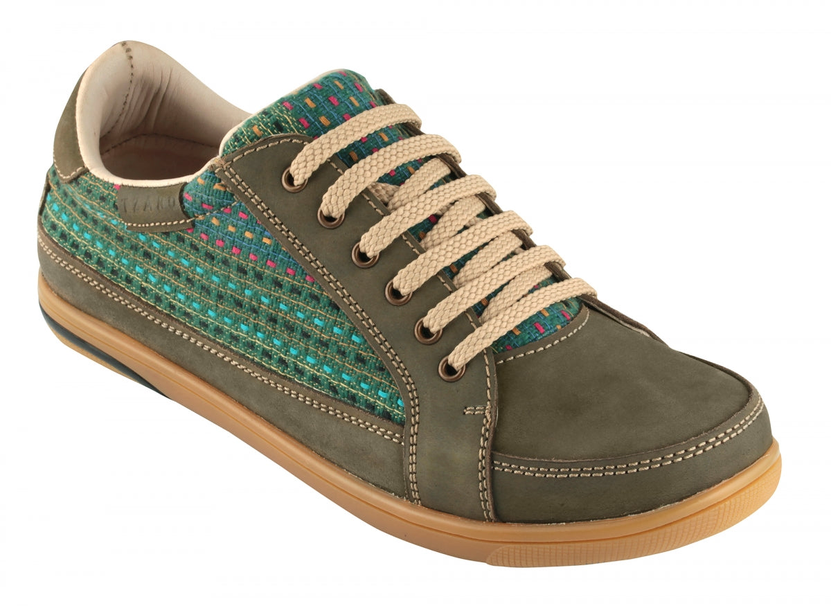 Pure Leather Sneakers with a Touch of Handloom - Loom (Olive Green), RON4145FABOLV