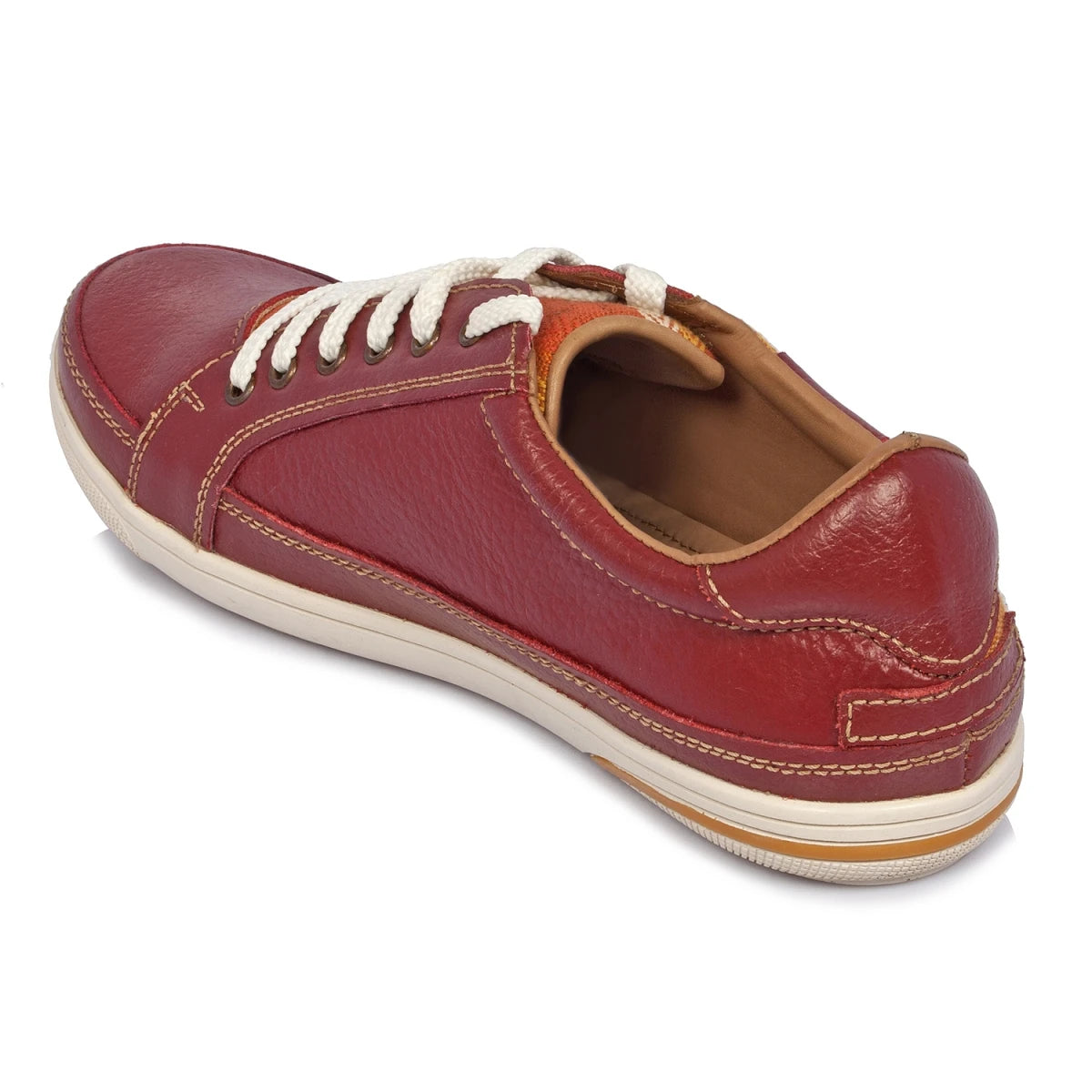 Pure Leather Sneakers with a Touch of Handloom - Loom (Red) , RON4155FABBUR