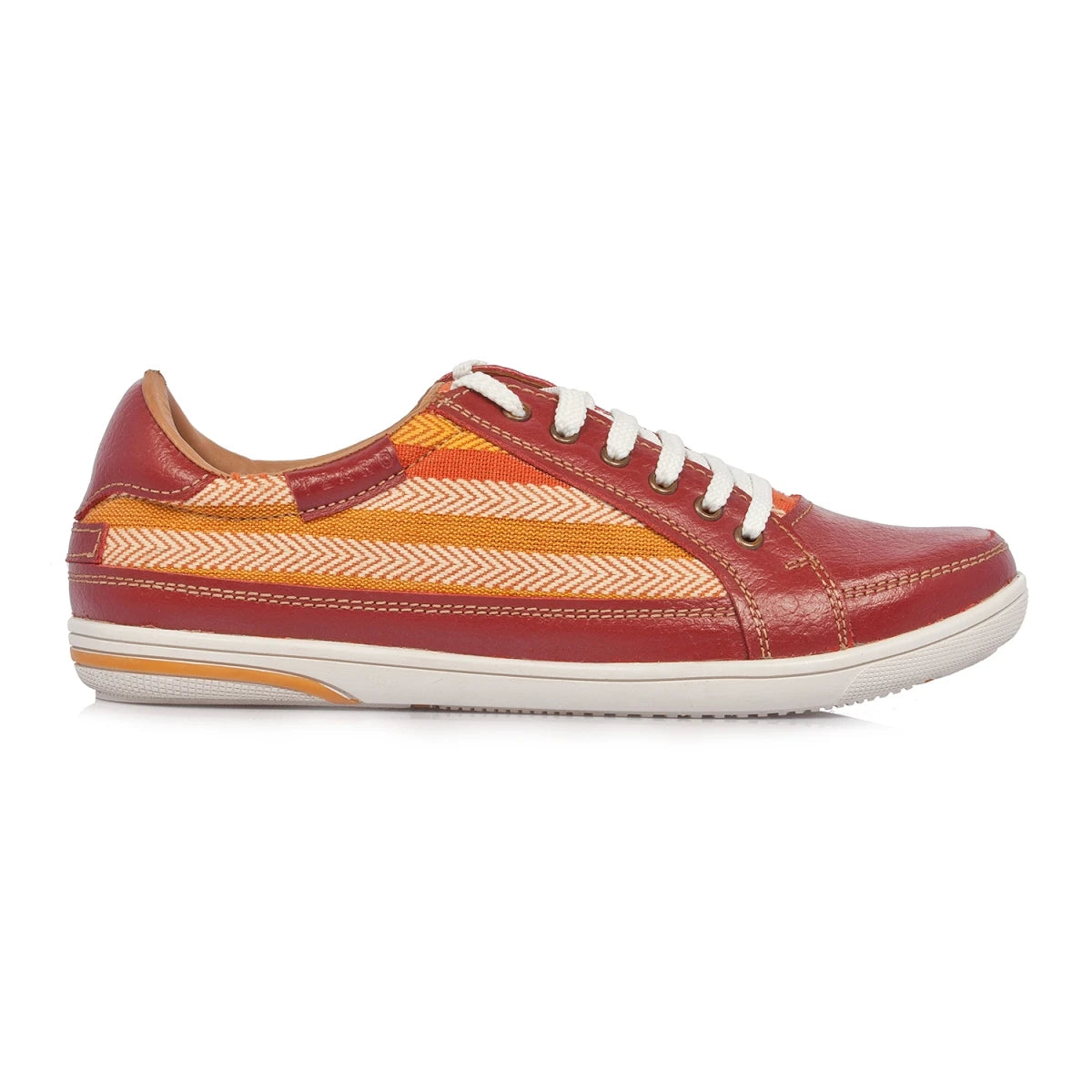 Pure Leather Sneakers with a Touch of Handloom - Loom (Red) , RON4155FABBUR