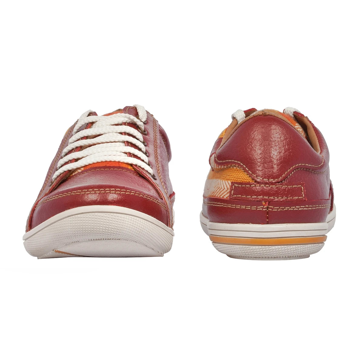 Pure Leather Sneakers with a Touch of Handloom - Loom (Red) , RON4155FABBUR
