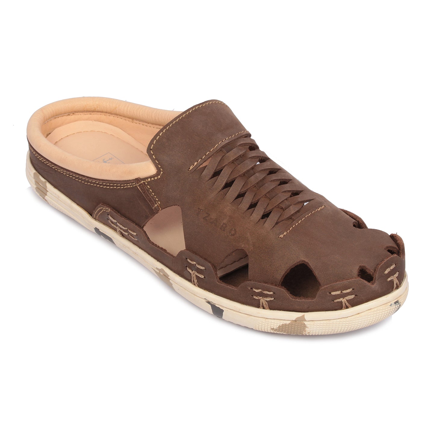 Pure Leather Mule, with Rubber Sole - Hector(Army Brown), RON420CMBRW