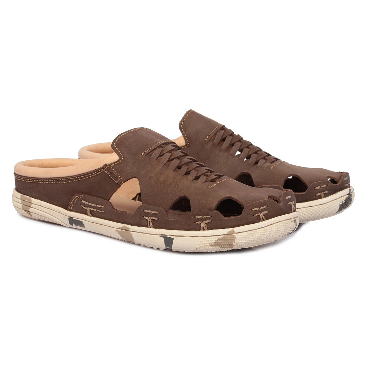 Pure Leather Mule, with Rubber Sole - Hector(Army Brown), RON420CMBRW