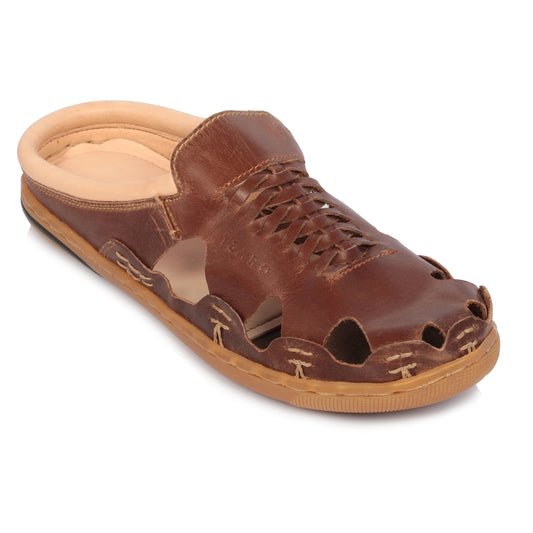 Pure Leather Mule, with Rubber Sole - Hector(Dark-tan), RON421TAN