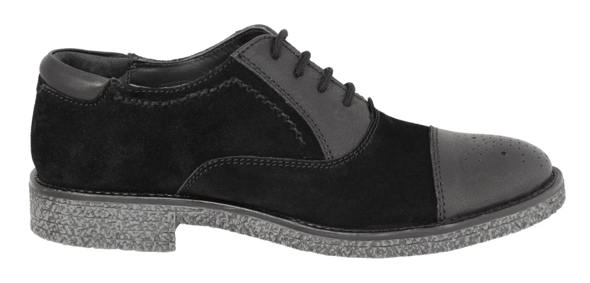 TZARO Black Casual Leather Oxford - Black Trinity, SAH3213SUDLBLK