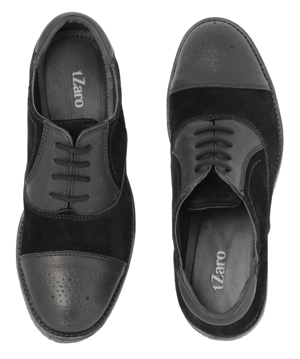 TZARO Black Casual Leather Oxford - Black Trinity, SAH3213SUDLBLK
