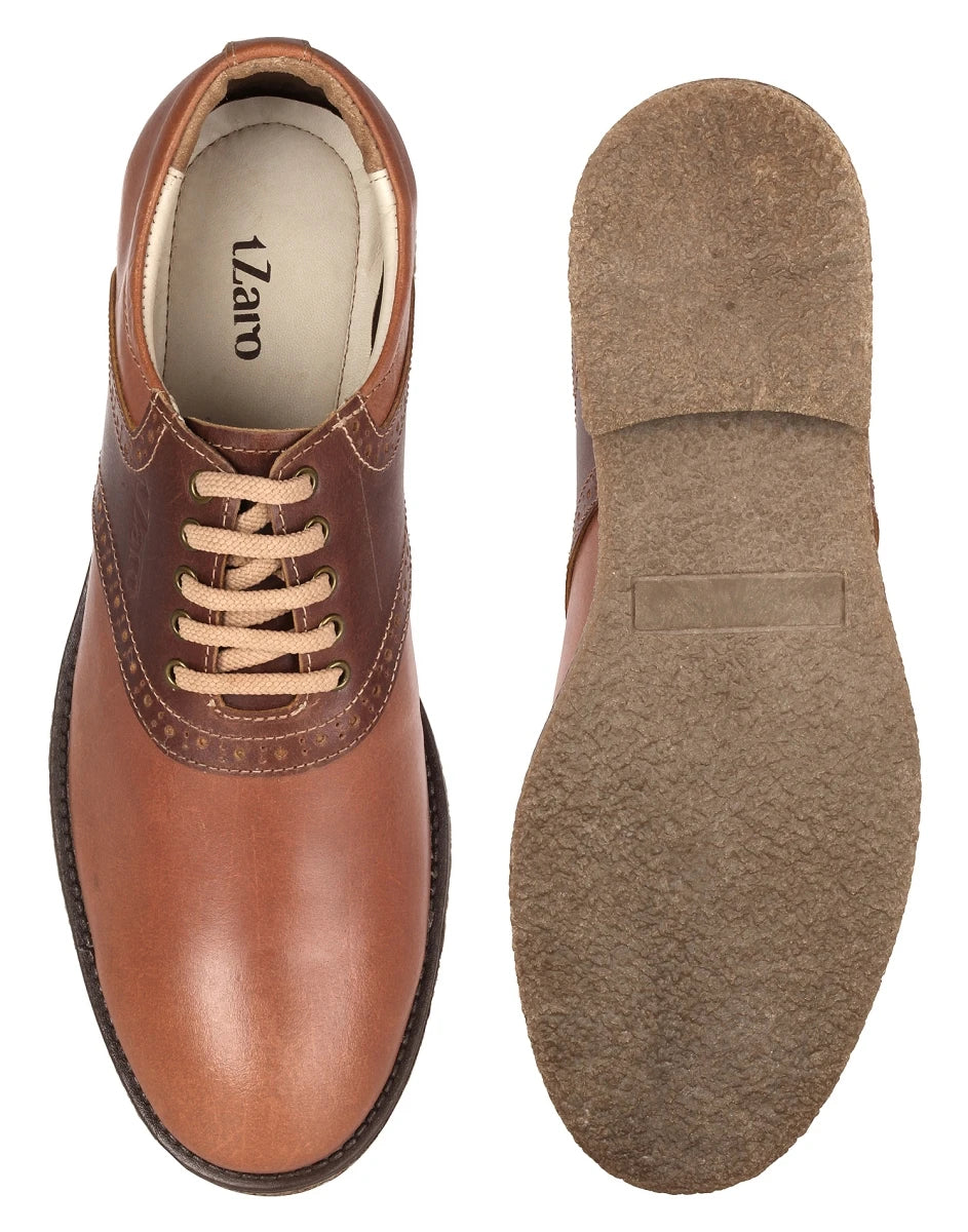 Pure Leather Tan Shoes with Brogues Elements - Perth, SAH3217TNPNCH