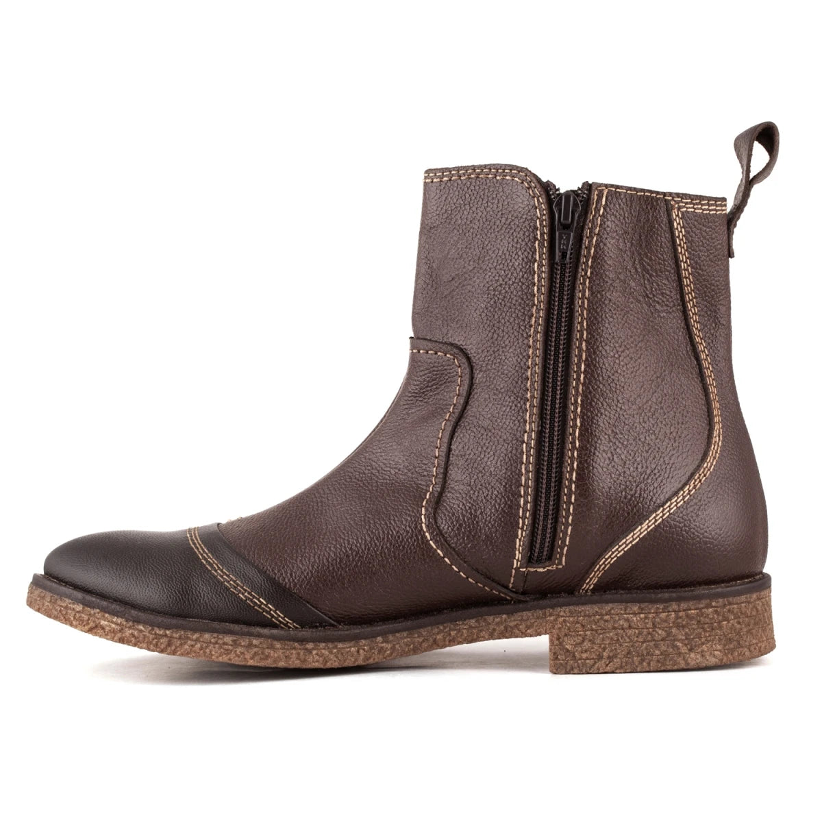 Pure Leather Boots with Crepe Finish Sole & Zipper Opening - SAHA3225CHCURV