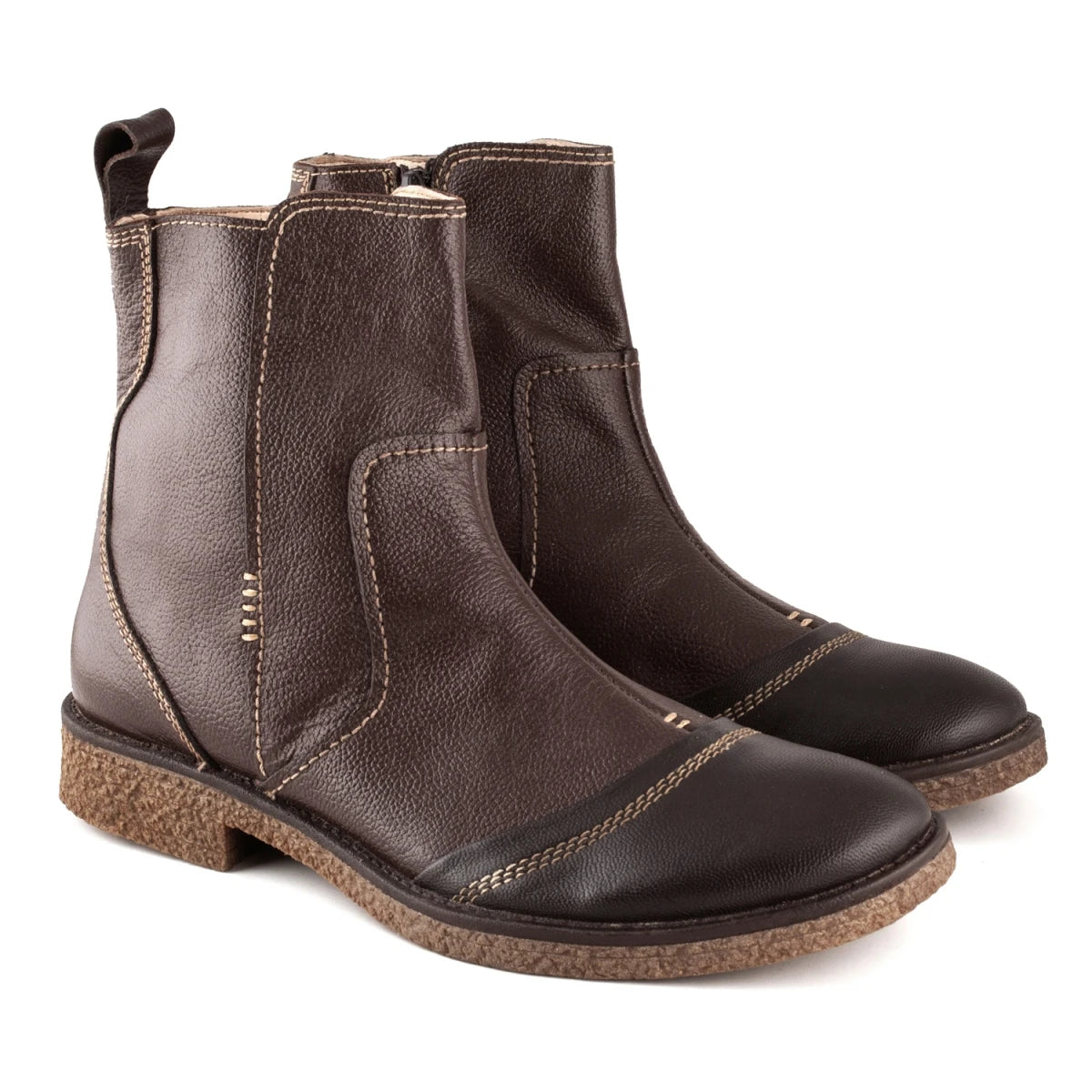Pure Leather Boots with Crepe Finish Sole & Zipper Opening - SAHA3225CHCURV