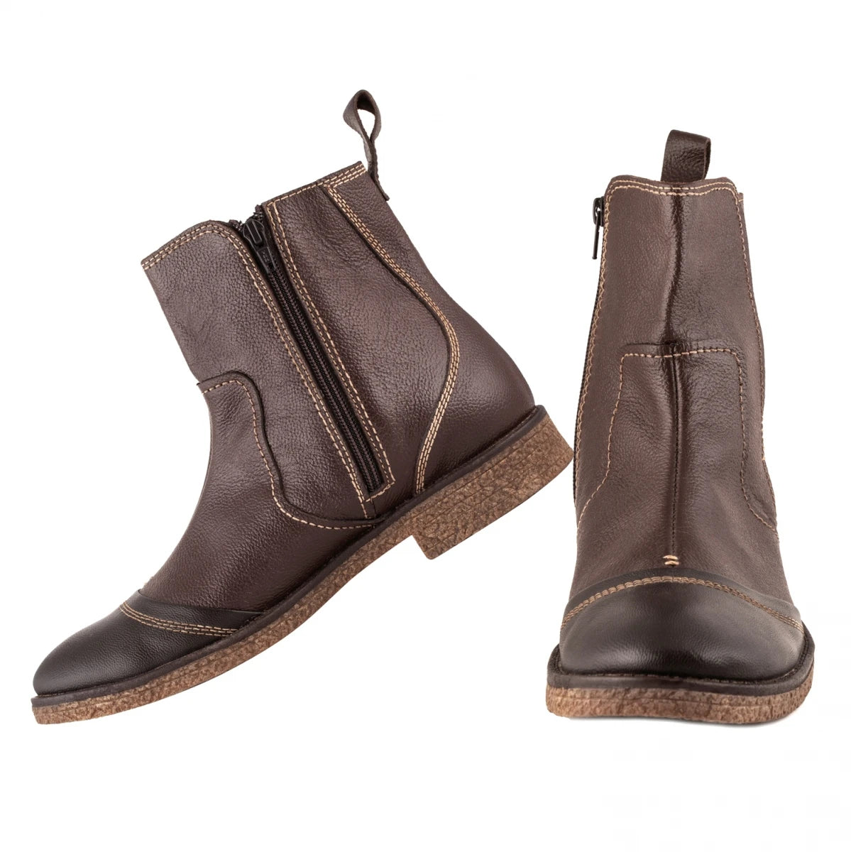 Pure Leather Boots with Crepe Finish Sole & Zipper Opening - SAHA3225CHCURV