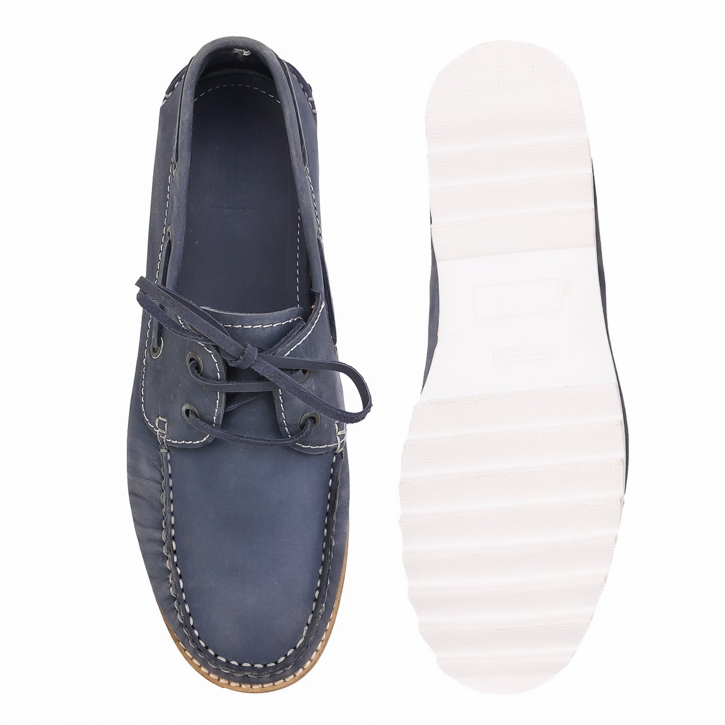 Pure Leather, Moc-toe Construction, Tan Color Super-Light Boat Shoe, SLBAT118NAV