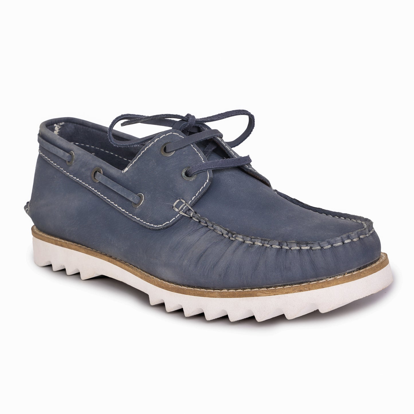 Pure Leather, Moc-toe Construction, Tan Color Super-Light Boat Shoe, SLBAT118NAV