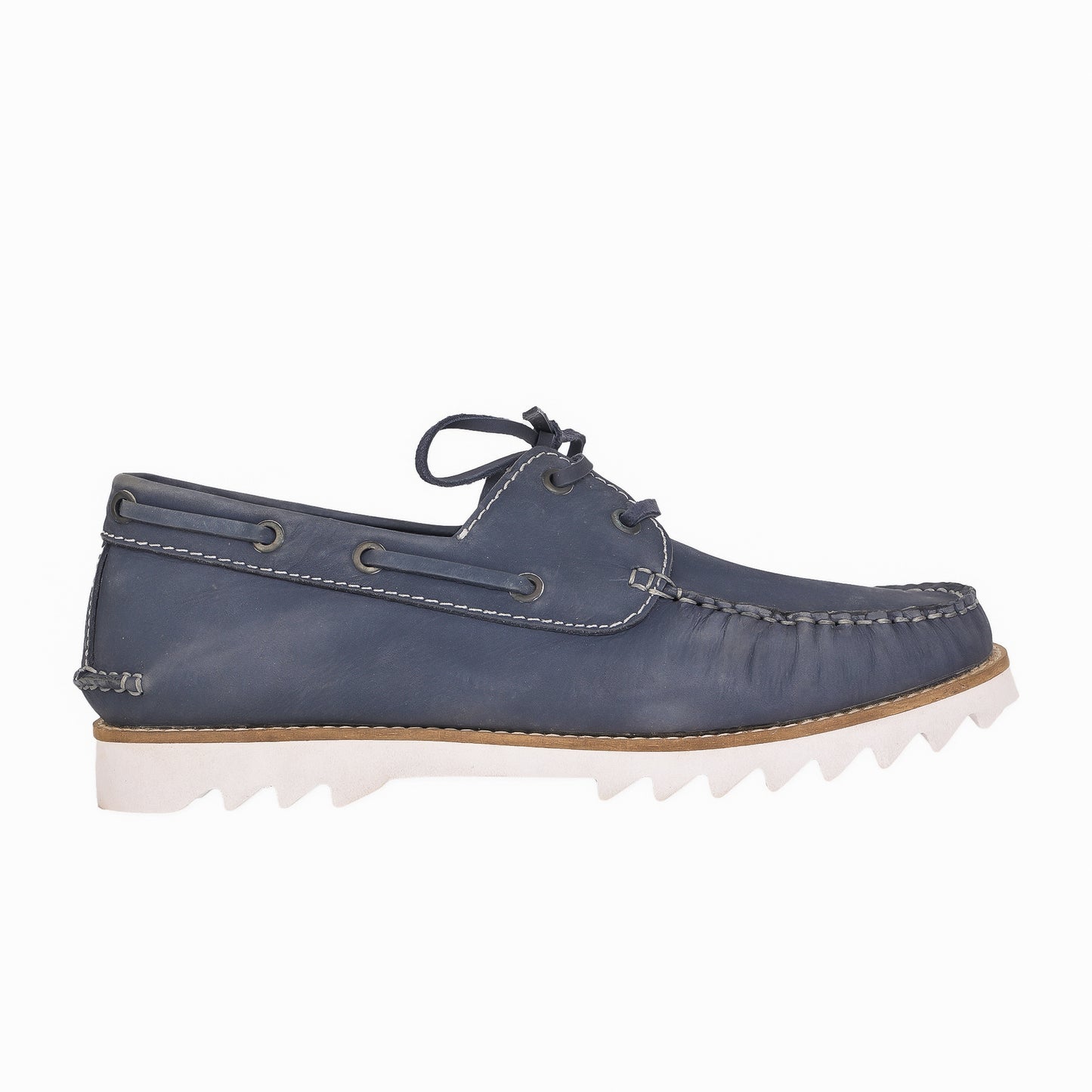 Pure Leather, Moc-toe Construction, Tan Color Super-Light Boat Shoe, SLBAT118NAV