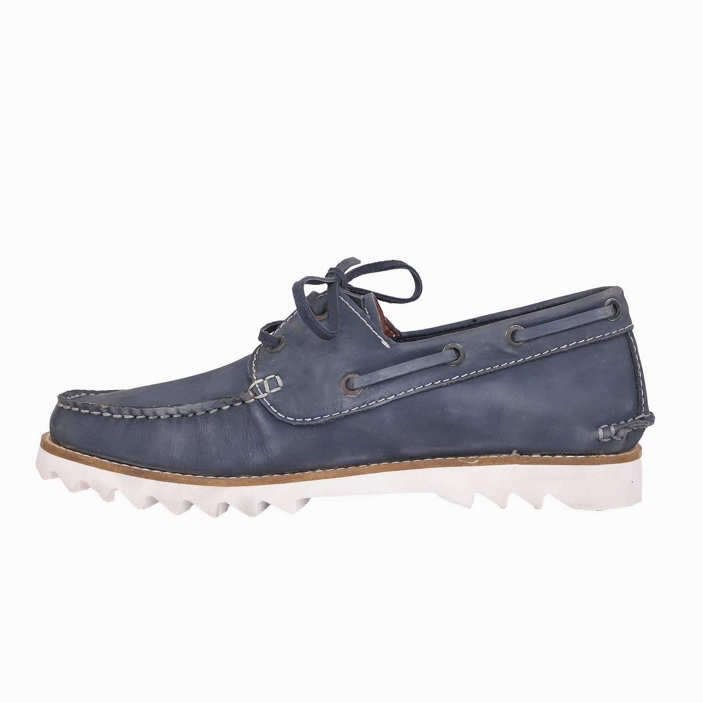 Pure Leather, Moc-toe Construction, Tan Color Super-Light Boat Shoe, SLBAT118NAV