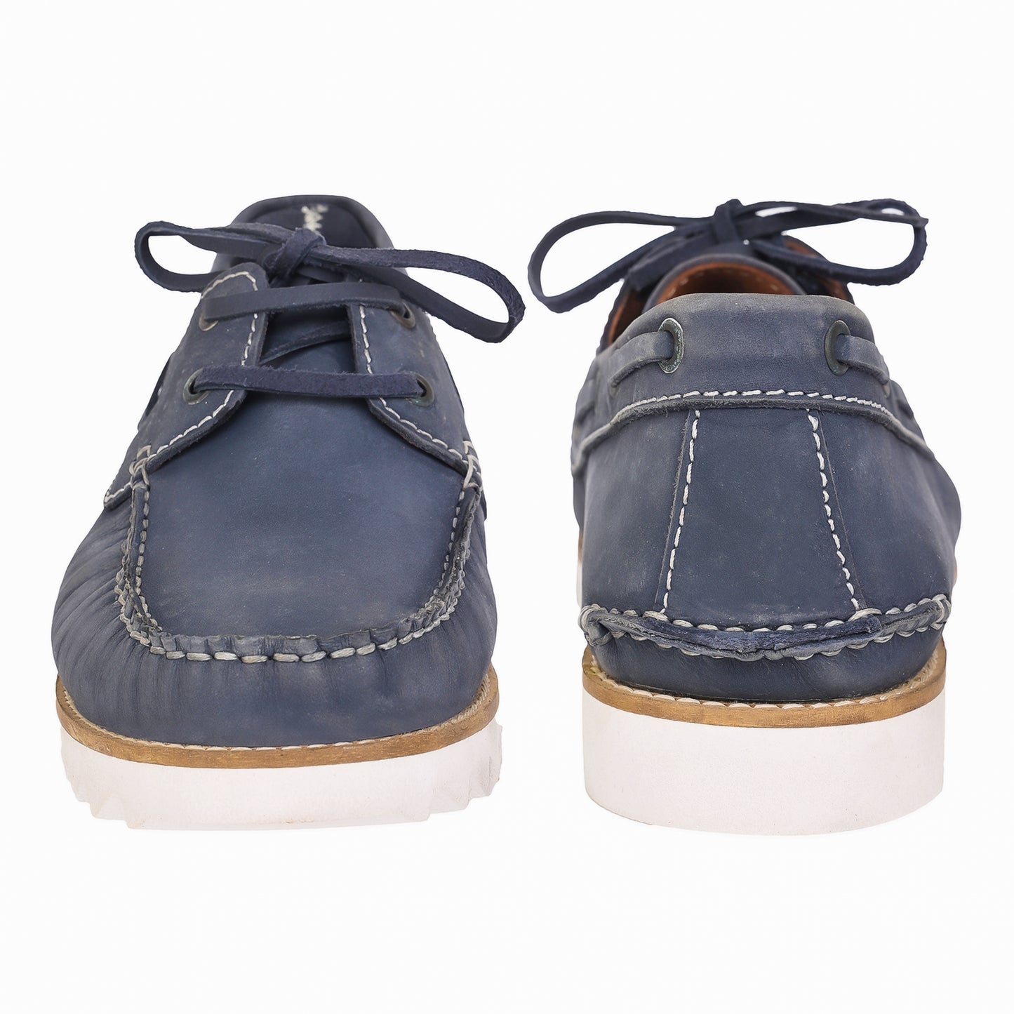 Pure Leather, Moc-toe Construction, Tan Color Super-Light Boat Shoe, SLBAT118NAV