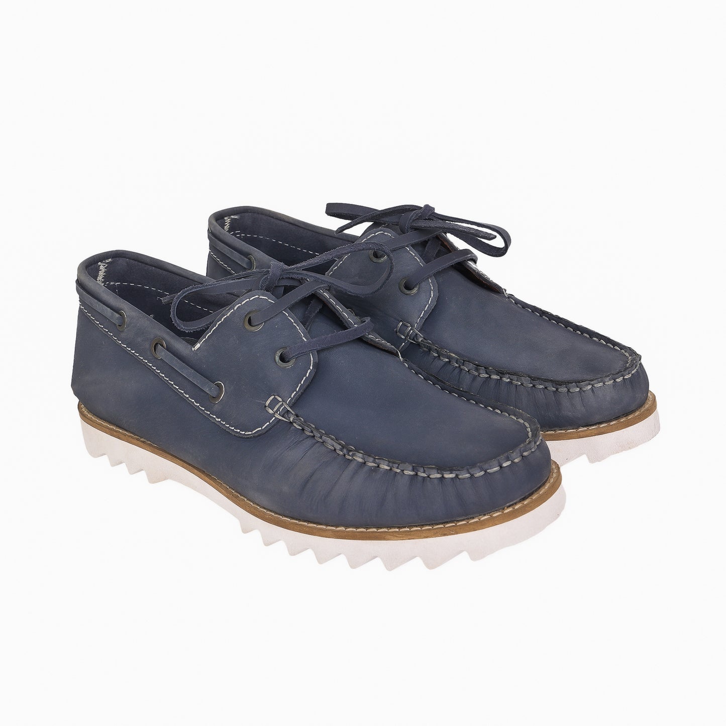 Pure Leather, Moc-toe Construction, Tan Color Super-Light Boat Shoe, SLBAT118NAV