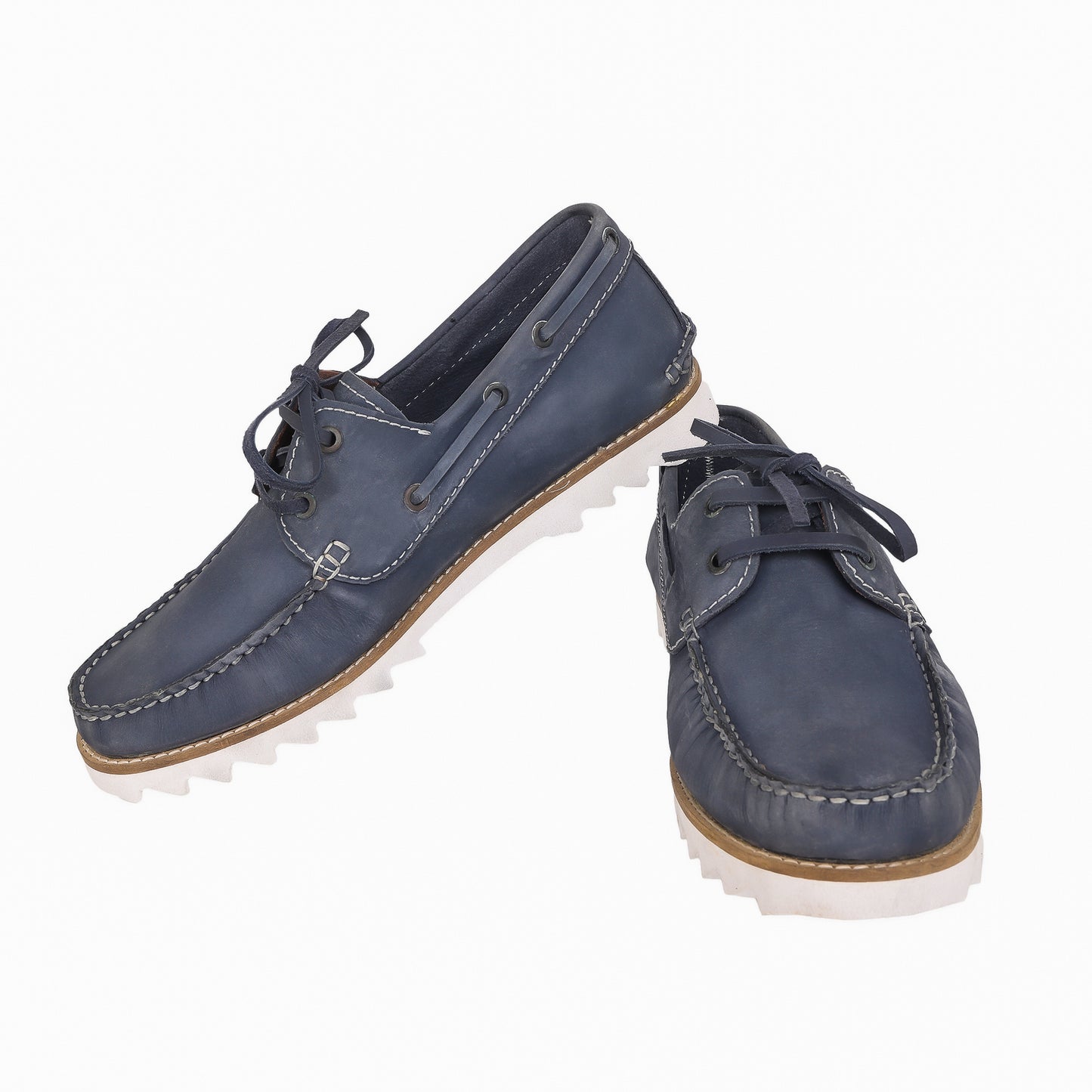 Pure Leather, Moc-toe Construction, Tan Color Super-Light Boat Shoe, SLBAT118NAV