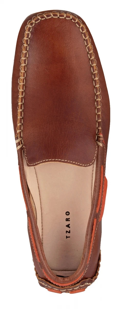 TZARO Genuine Leather Dark Tan Driving Shoes - Ronaldo, ST2350CLTNOR