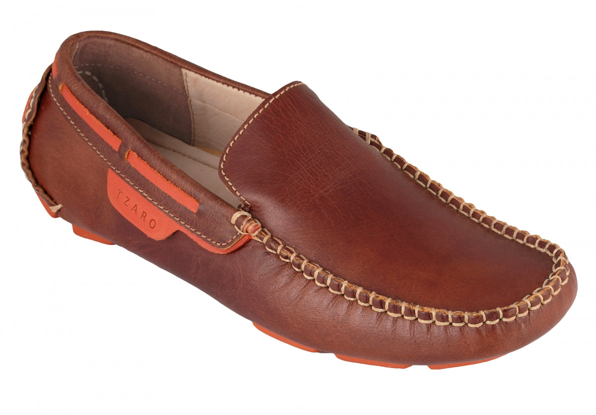 TZARO Genuine Leather Dark Tan Driving Shoes - Ronaldo, ST2350CLTNOR
