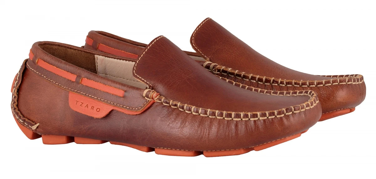 TZARO Genuine Leather Dark Tan Driving Shoes - Ronaldo, ST2350CLTNOR