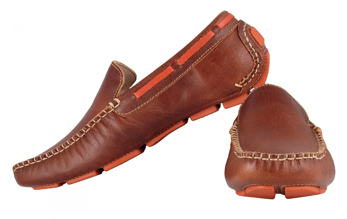 TZARO Genuine Leather Dark Tan Driving Shoes - Ronaldo, ST2350CLTNOR