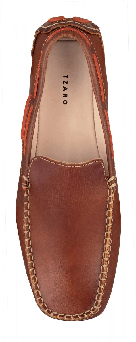 TZARO Genuine Leather Dark Tan Driving Shoes - Ronaldo, ST2350CLTNOR