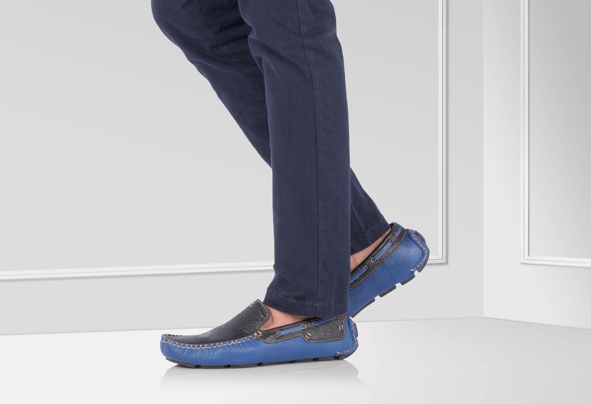 Genuine Leather Black & Blue Driving Shoes - STN2305BLUBLK - Showcase Image 1