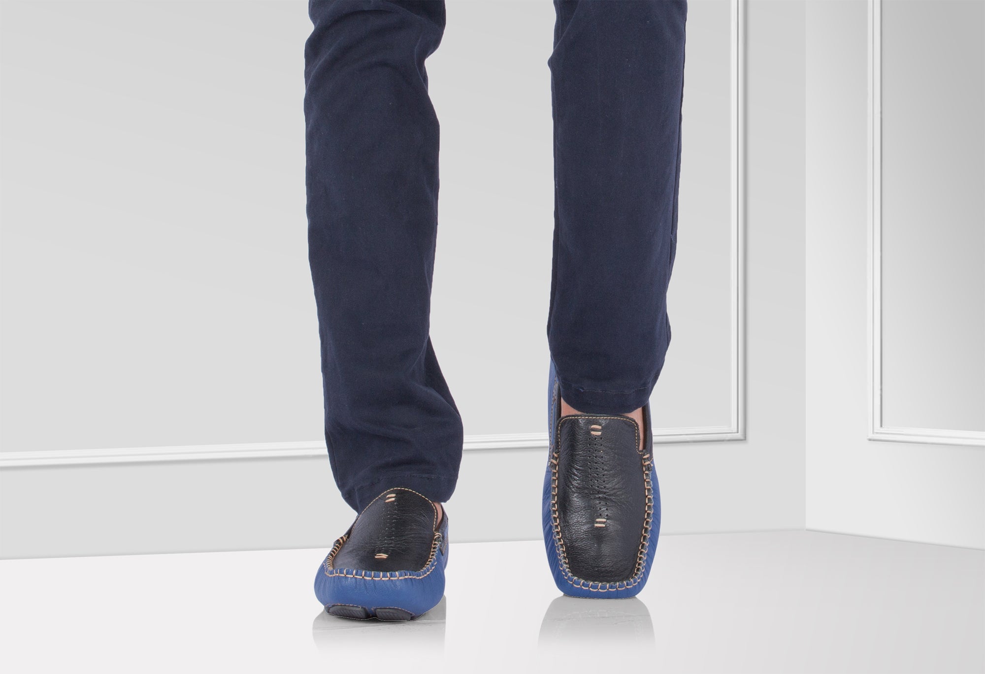 Genuine Leather Black & Blue Driving Shoes - STN2305BLUBLK - Showcase Image 2
