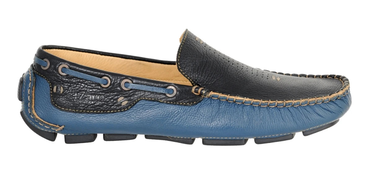 Genuine Leather Black & Blue Driving Shoes - STN2305BLUBLK