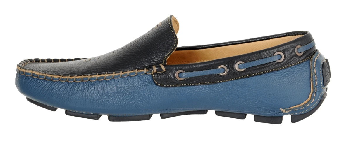 Genuine Leather Black & Blue Driving Shoes - STN2305BLUBLK