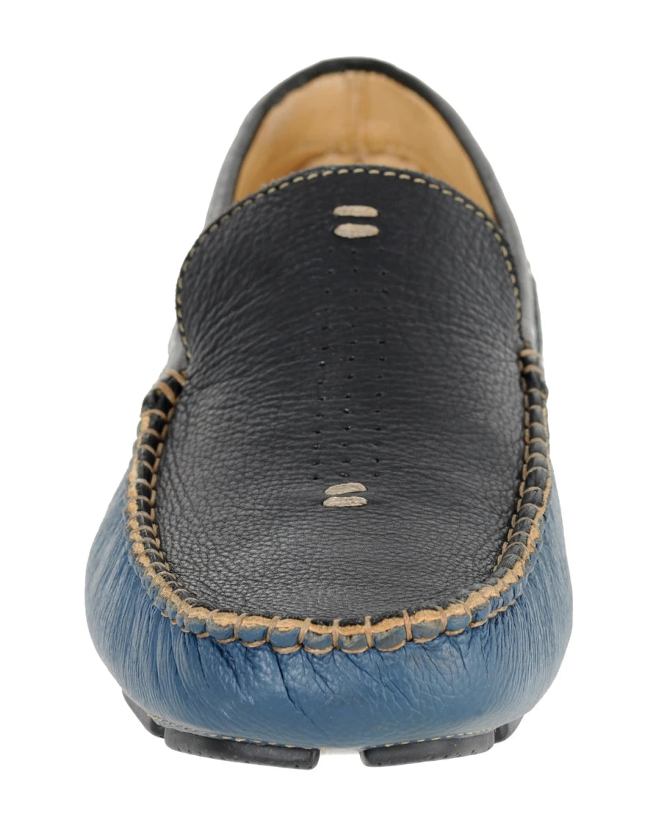 Genuine Leather Black & Blue Driving Shoes - STN2305BLUBLK