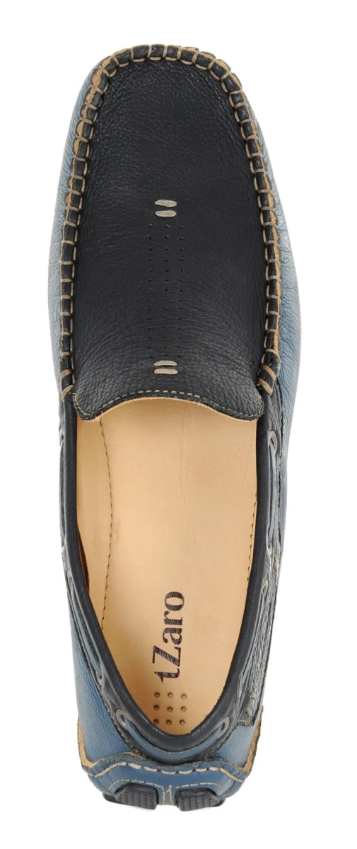 Genuine Leather Black & Blue Driving Shoes - STN2305BLUBLK
