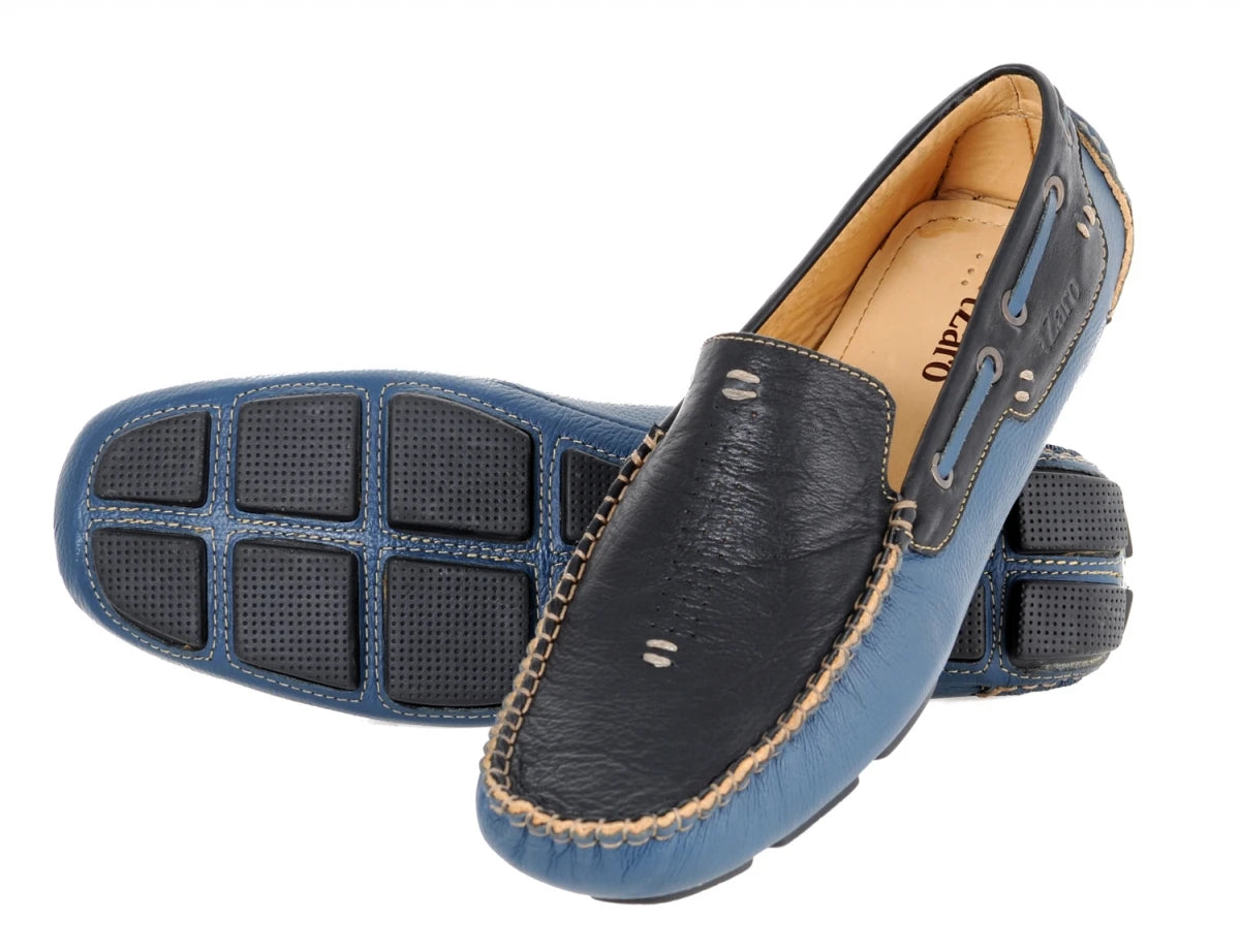Genuine Leather Black & Blue Driving Shoes - STN2305BLUBLK