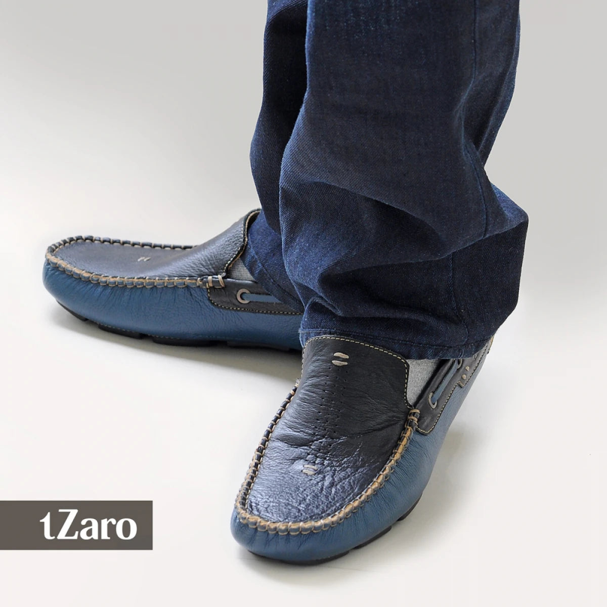 Genuine Leather Black & Blue Driving Shoes - STN2305BLUBLK