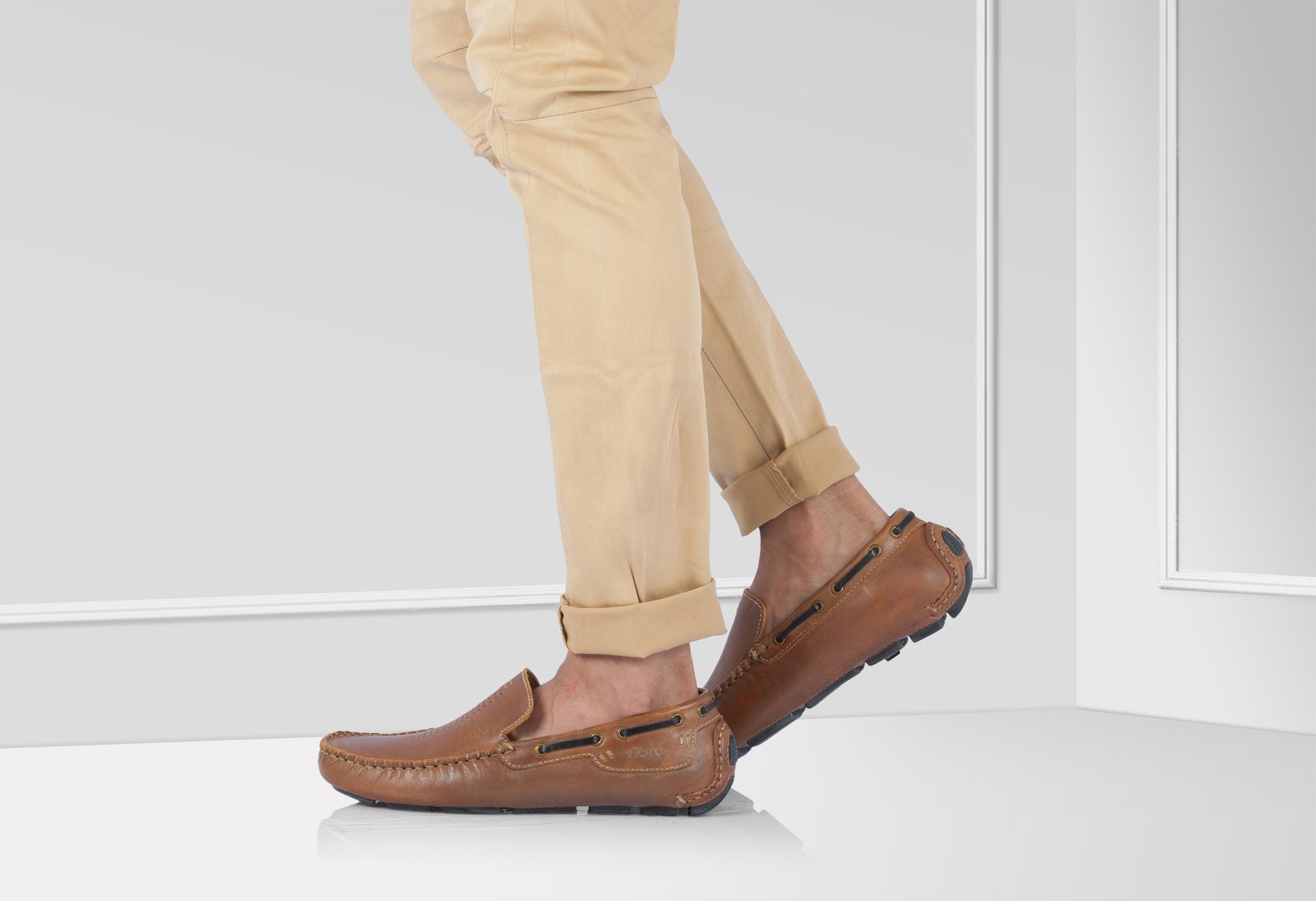 Pure Leather Tan Driving Shoes - STN2306TZCRNCH - Showcase Image 1