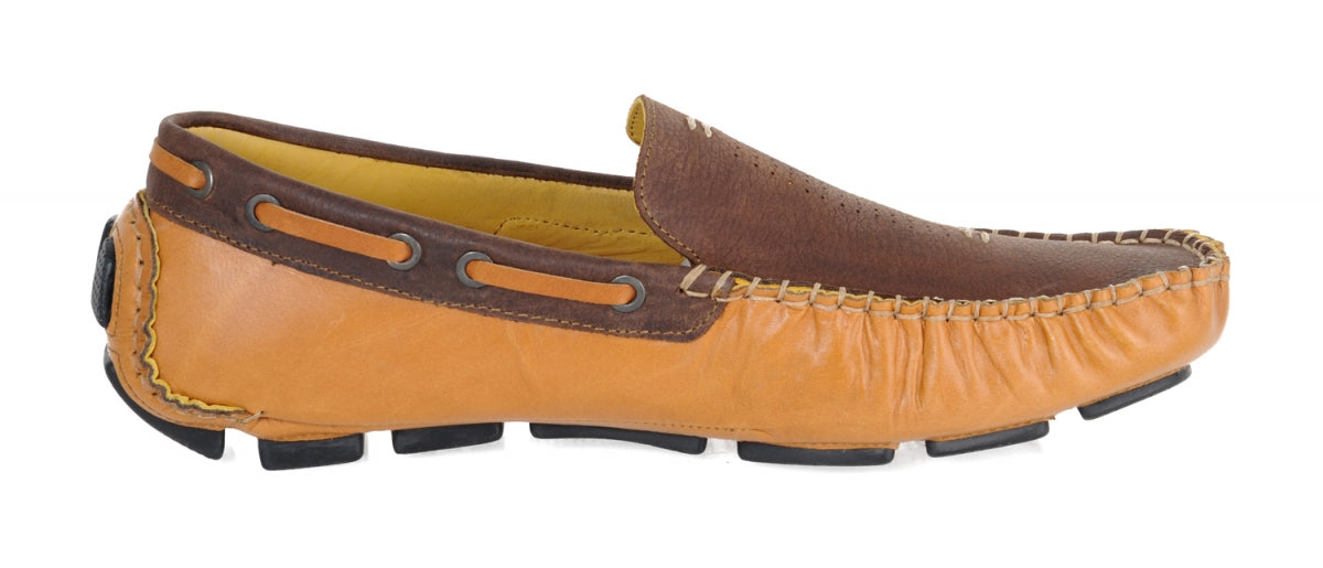 TZARO Genuine Leather Chocolate & Tan Driving Shoes - STN2307TANCHC