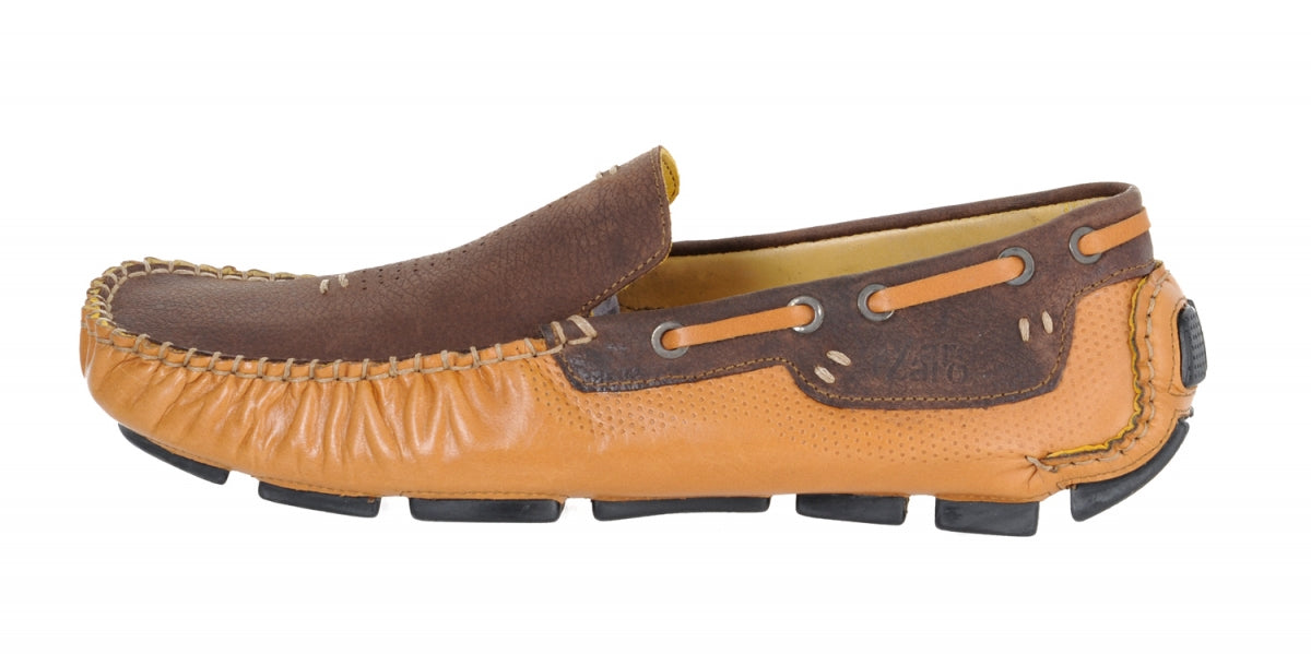 TZARO Genuine Leather Chocolate & Tan Driving Shoes - STN2307TANCHC