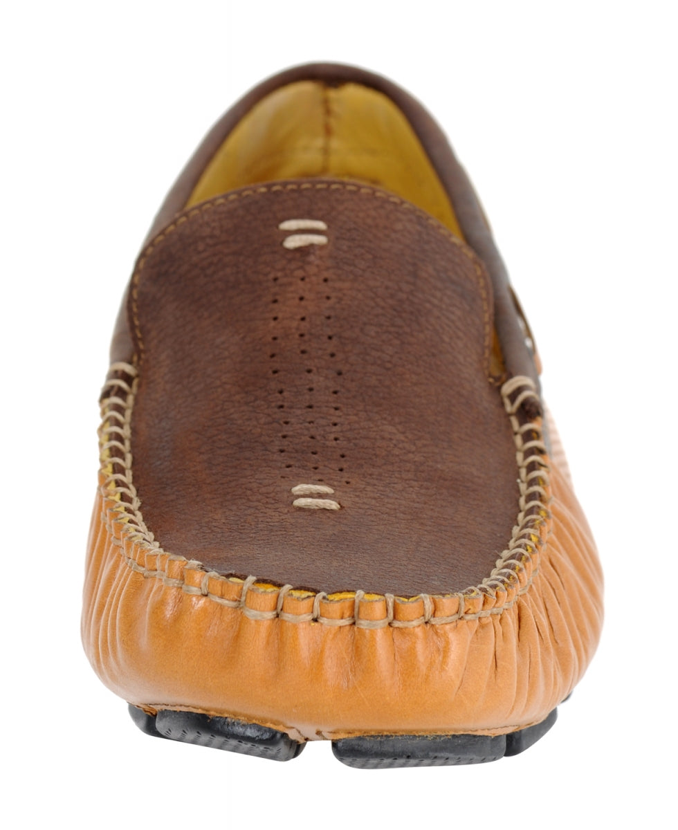 TZARO Genuine Leather Chocolate & Tan Driving Shoes - STN2307TANCHC
