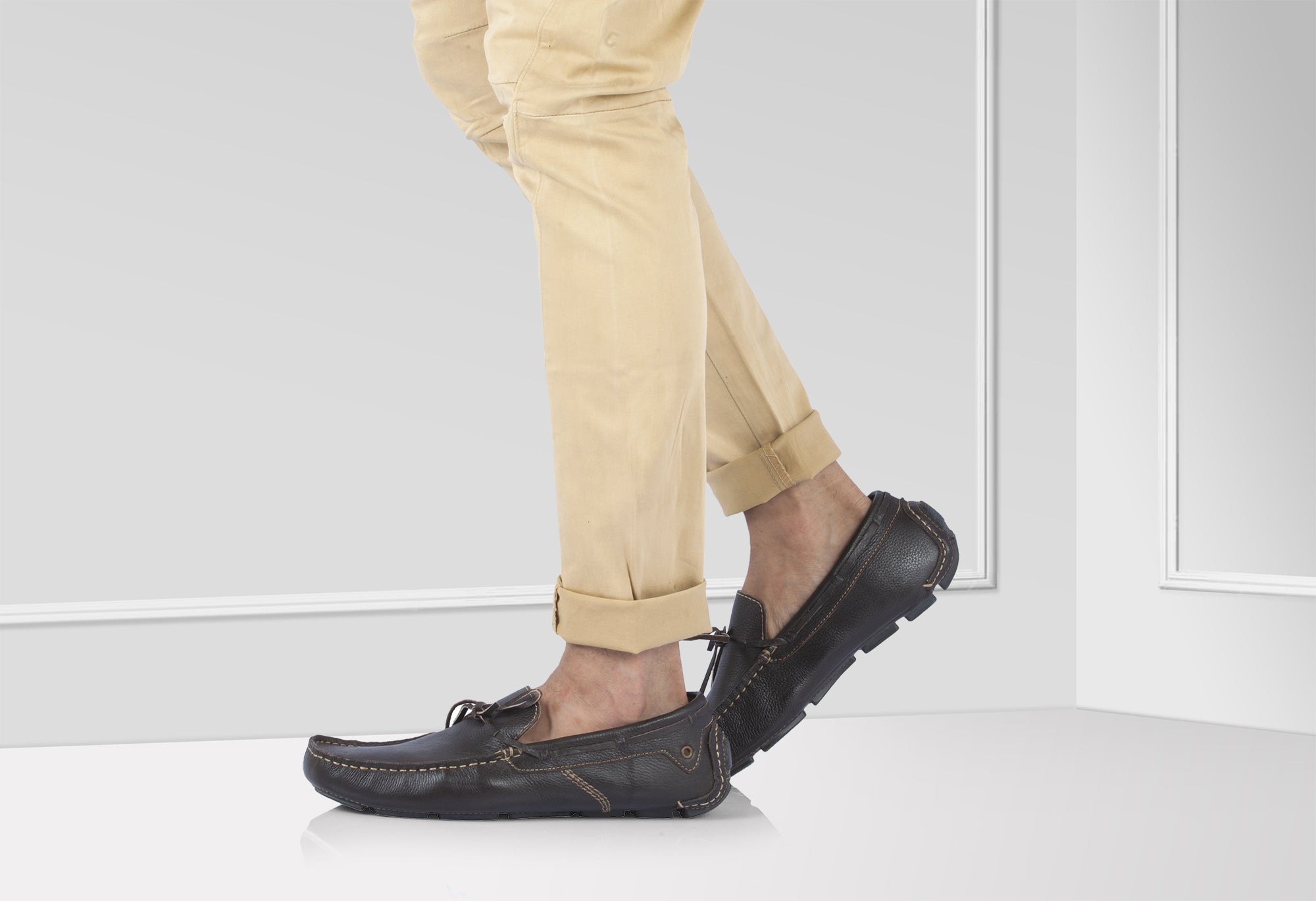 Pure Leather Dark Chocolate Driving Shoes - STN2312DKCHC - Showcase Image 1