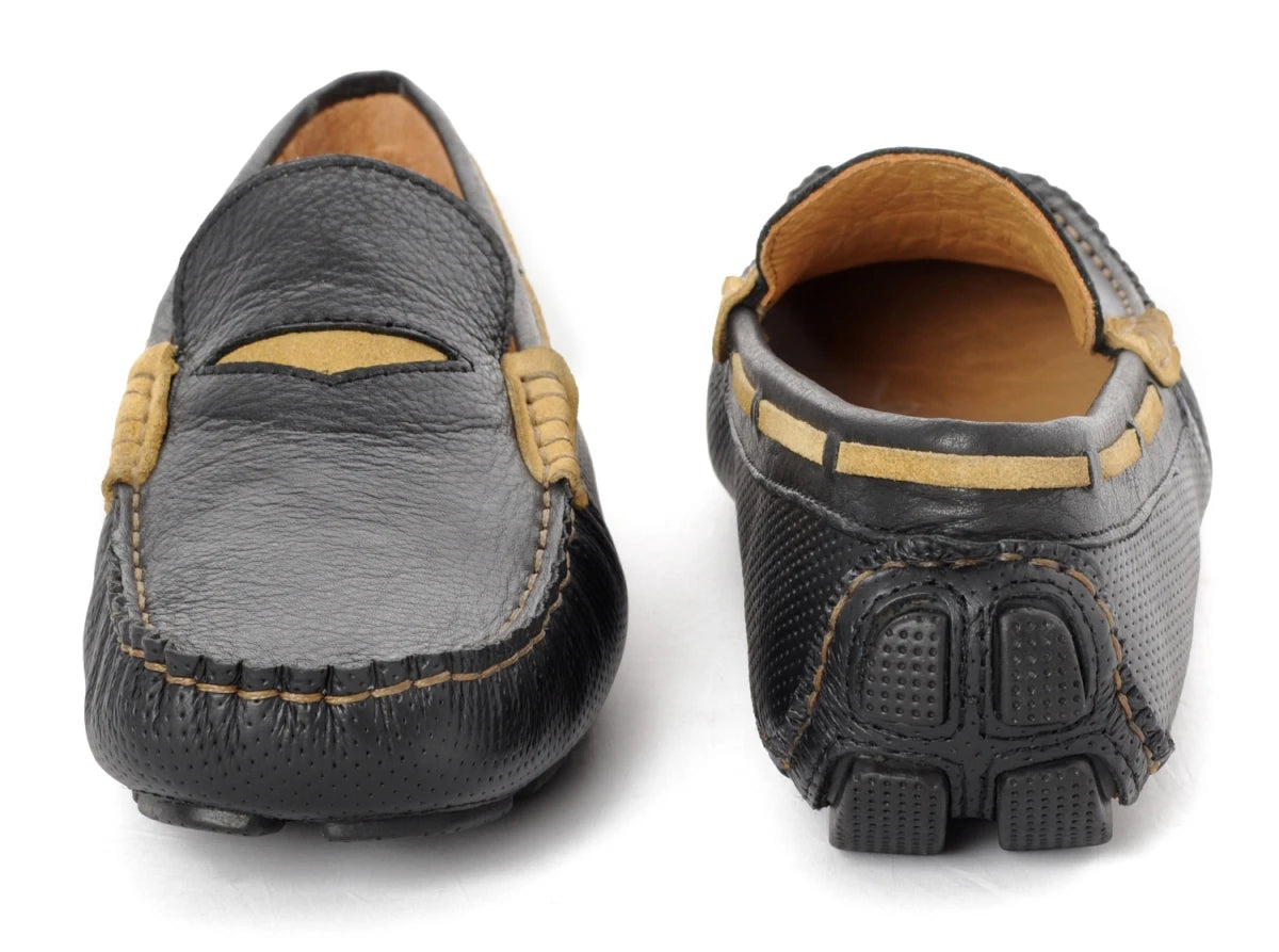 Pure Leather Black Driving Shoes - STN2314PerBlk