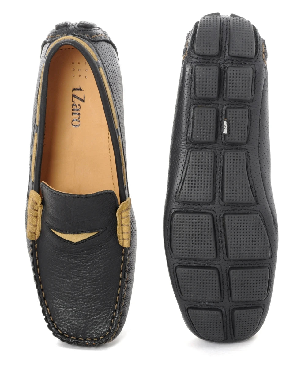 Pure Leather Black Driving Shoes - STN2314PerBlk