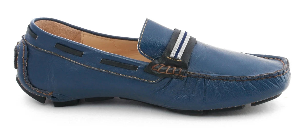 Pure Leather Blue Driving Shoes - STN2315MADBLU